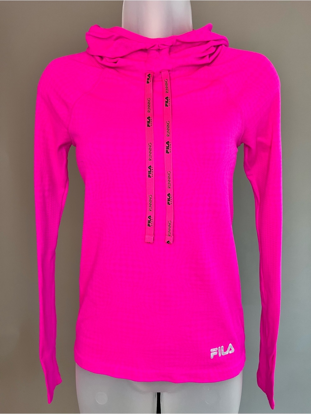 FILA Women's Neon Pink Hooded Long-Sleeve Pullover